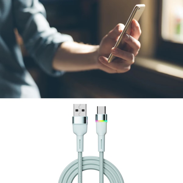 Hurtiglading kabel i aluminiumlegering USB C ladekabel for telefon 3A fargerikt lys Blue