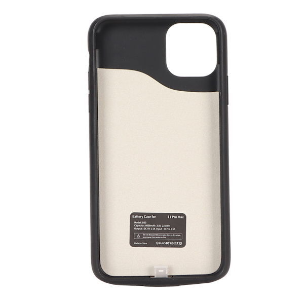 Batteri etui til IOS 11 Pro Max 6,5 tommer Forlænget opladning Beskyttende cover 6000mAh Genopladelig indikator Slank etui Black