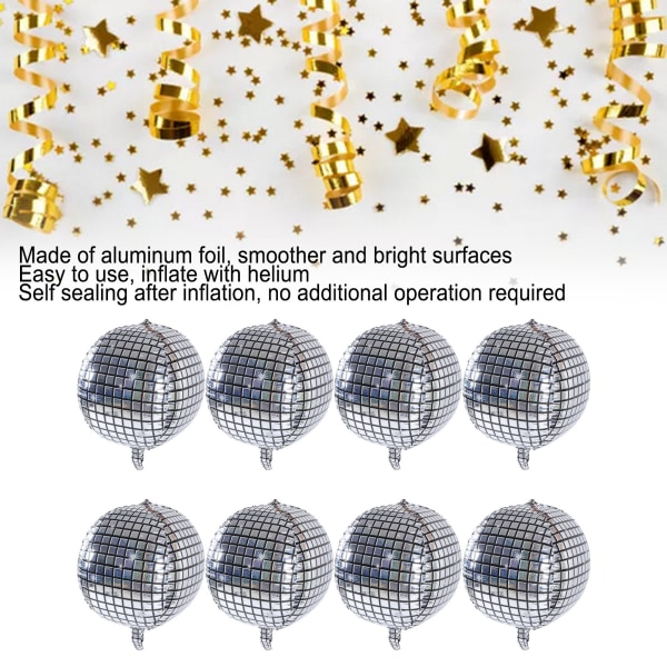8st 4D Silver Folieballong Glänsande Smidigare Ytor Aluminiumfolieballonger för födelsedagskalas Juljubileum
