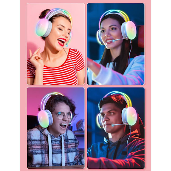 PC-spelheadset med mikrofon, trådbundna RGB-regnbågs-spelhörlurar för PS4/PS5/MAC/XBOX/Laptop, 3,5 mm ljud över örat hörlurar med lätt vikt