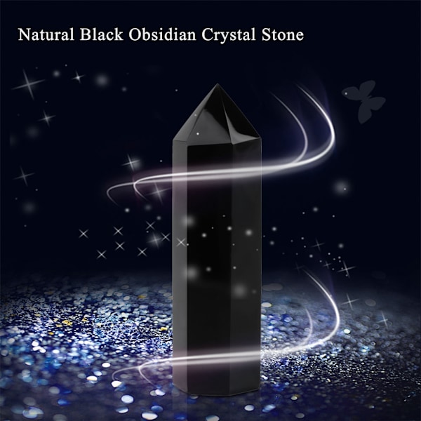 1 stk Naturlig Sort Obsidian Krystal Sten Punkt Healing Sekskantet Tryllestav Kolonne