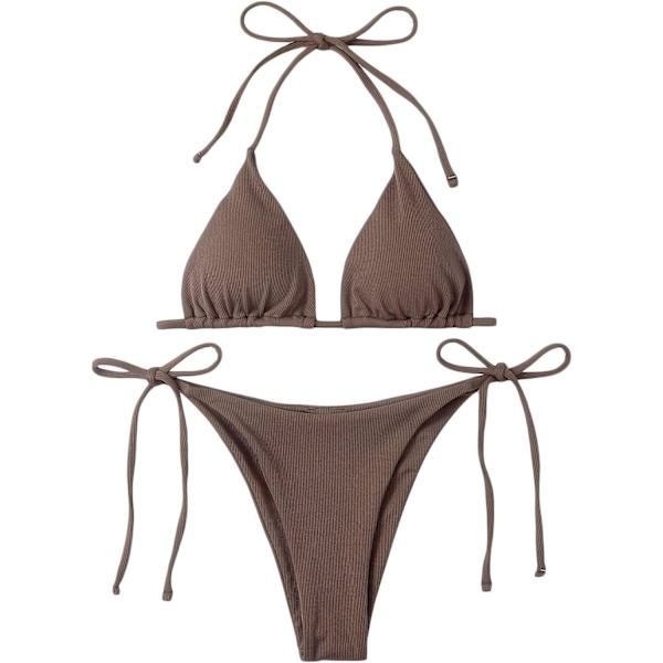 WJSM Naisten Halter-solmiosivut Kolmiobikinit Sarja korkea Leikkaus 2-osainen Bikini Uimapuku Uimapuku Brown1 S