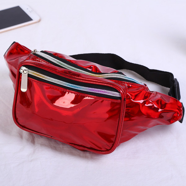 New Women's Bag Reflective Laser Waterproof Mobile Phone Bag Multifunctional Laser Waterproof Waist Bag Red