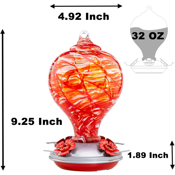 WJHummingbirdmatare för utomhusupphängning, Blåst glas Hummingbirdmatare, Hummingbirdgåvor till mamma, Trädgård Bakgård Dekoration, Unika gåvor idé för W