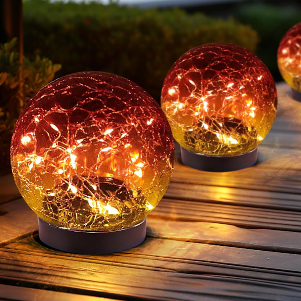 Solglobelampor för Utomhus Vattentäta - Solbollar för Trädgård - Sprickat Glasboll Sollampor Utomhus - Solklot för Utomhus - Utomhusdekorationer för P Gradient red2