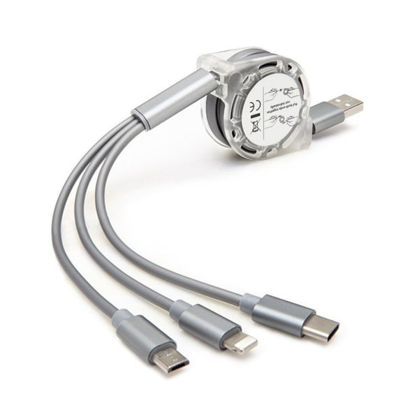 Multi-USB-laderkabel Uttrekkbar 3-i-1-adapter for flere ladekabel USB-ladekabel Silver