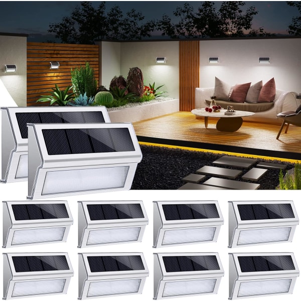 Aurinkovoimalla toimivat vedenpitävät ulkovalot, 9 LED:n aurinkokaitaimet, aurinkovoimalla toimivat terassivalot ulkokäyttöön puutarhaan, pihalle, terassille, seinälle, portaille, uima-altaalle Cool Light10