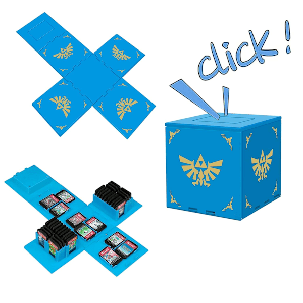 Kompatibel med Nintendo Switch, ekstra stor kapasitet Switch-spillveske, oppgradert 41 spor Switch-spillkort oppbevaringsboks, trykk for å folde ut morsom kortveske Z Blue