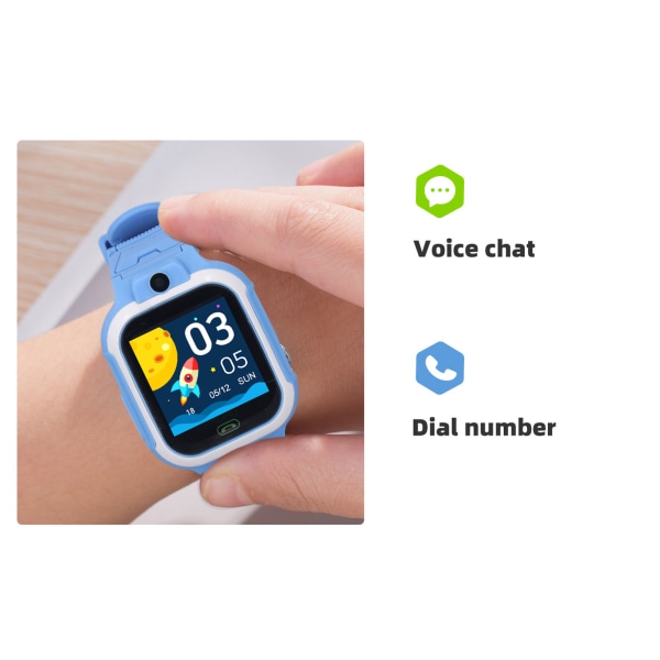 Barneklokke Smart Watch IP67 Vanntett Multi Funksjonell 4G Samtale Talemelding Intelligent Klokke for Barn Blue