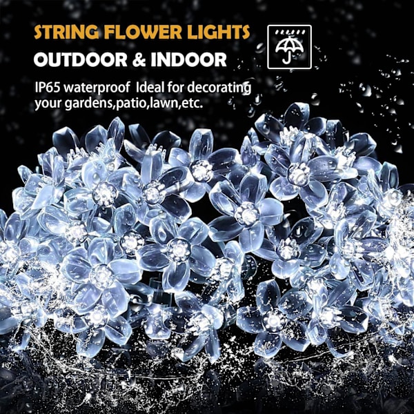 Solcellsblomstringljus utomhus Vattentäta 50 LED-fairylights Dekorationer för julgran Trädgård Patio Staket Gräsmatta Vår (Kallvit) Cool White