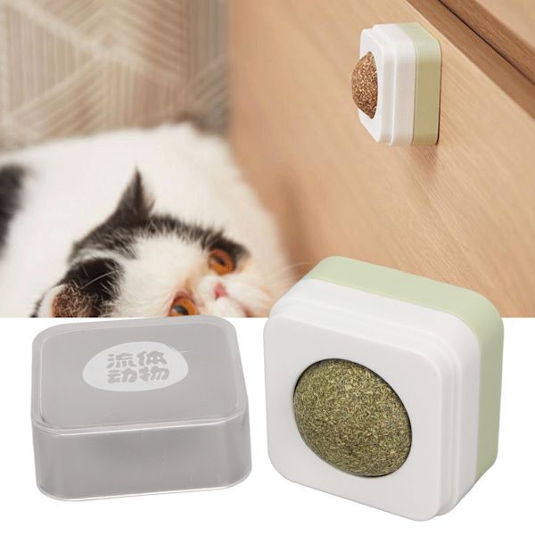 Kattmynta Boll 360 Grader Roterbar Limmad Tandborstning Humörreglerande Kattmynta Vägg Leksak för Husdjur Katt Grön
