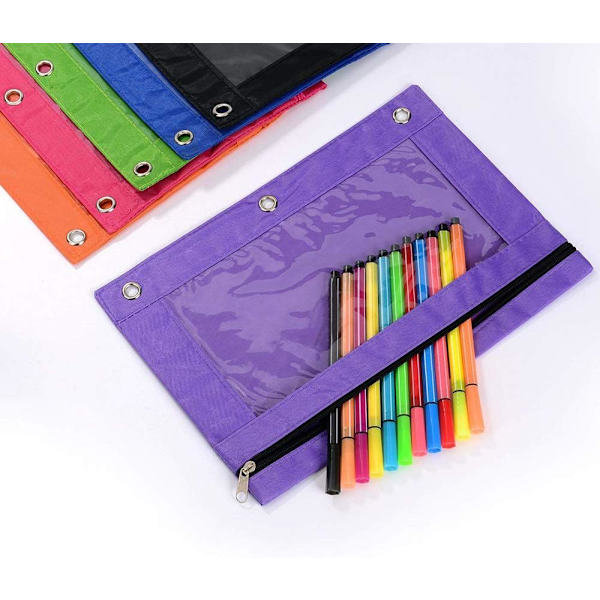 Blyantpose 3 Ring, Lynlås Blyantposer Etui Binder Kosmetikpung Sort 2 Pak 2Black