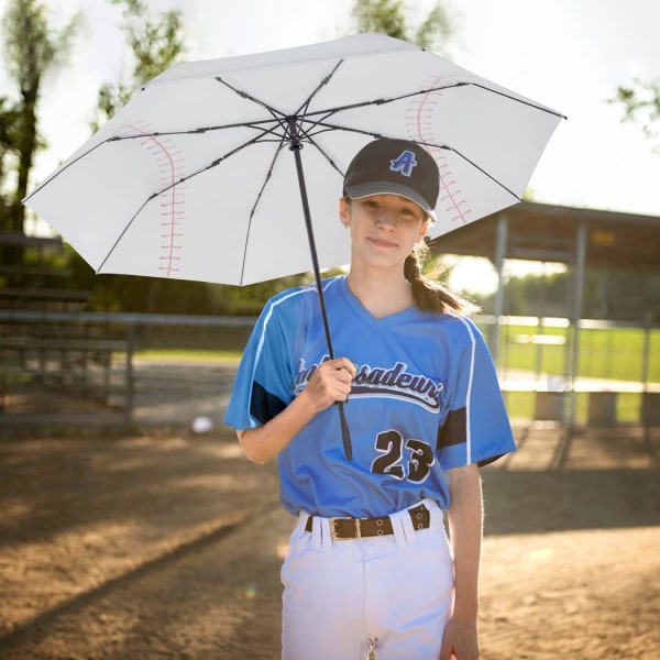 Valkoinen Baseball Sateenvarjo Compact - Kannettava Tuulenpitävä Matka Taittuva Urheilu Sateenvarjo Auto Open Baseball Teemalahjat