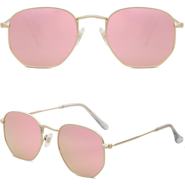 Polariserade Solglasögon för Kvinnor och Män Små Hexagonala Spegelglas SJ1072 Pink