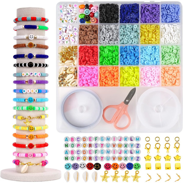 5300 Clay Beads Bracelet Making Aesthetic Kit, Polymer Heishi Preppy Letter Beads for Friendship Bracelet, Pearl Disc Beads Charms for Jewelry Making