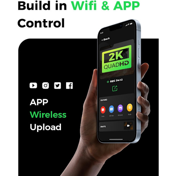 Dash-kamera 2K 1440P WiFi autokamera 1,47 tuuman IPS-näytöllä, 2K etukamera autoille, Mini dash-kamerat autoille yökuvausominaisuudella, 24 tunnin pysäköinti
