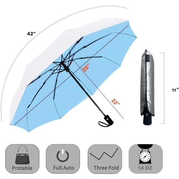Vindtät resekompakt paraply-automatiska paraplyer för regnkompakt hopfällbart paraply, reseparaply kompakt, små bärbara vindtäta paraplyer Silver/Blue