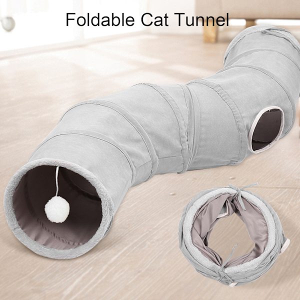 Hopfällbar Kattunnel S-formad Kattlek-Tunnel med Hängande Boll för Kaniner, Kattungar, Valpar och Små Husdjur