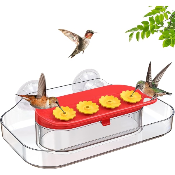 Hummingbird Feeder Vindue, Vindue Hummingbird Feeder til udendørs, Sugekop Hummingbird Feeder, Plastic Humming Bird Feeder med 4 fodringsporte,