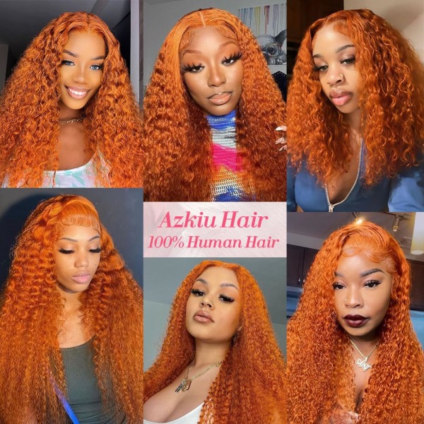 Wear and Go Glueless Ginger Orange Paryk Menneskehår Forudplukket Forudskåret 13x4 HD Lace Closure Paryk Menneskehår Deep Wave Lace Front Paryk Menneskehår 18inc 18 Inch