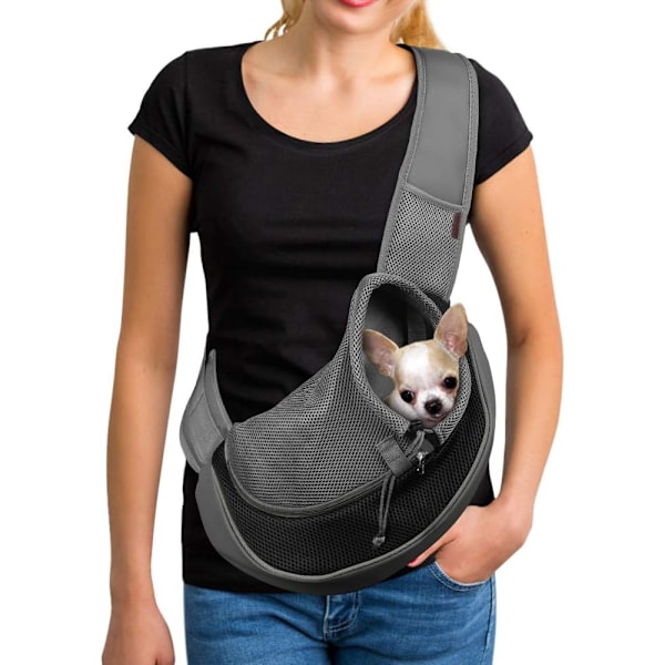 Hundeslynge Bæreveske Stor Lomme Justerbar Stropp Anti-Fall Design Pustende Mesh Reise Sikker Slyngeveske Bærer for Hunder Katter Black Medium