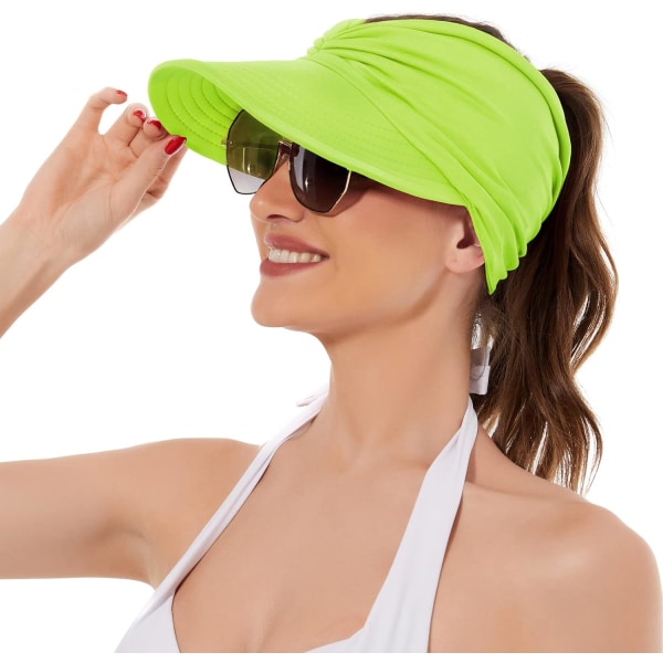 Naisten aurinkohatut, UV-suoja, aurinkovisiiri, leveälieriset kesähatut poninhännällä Fluorescein