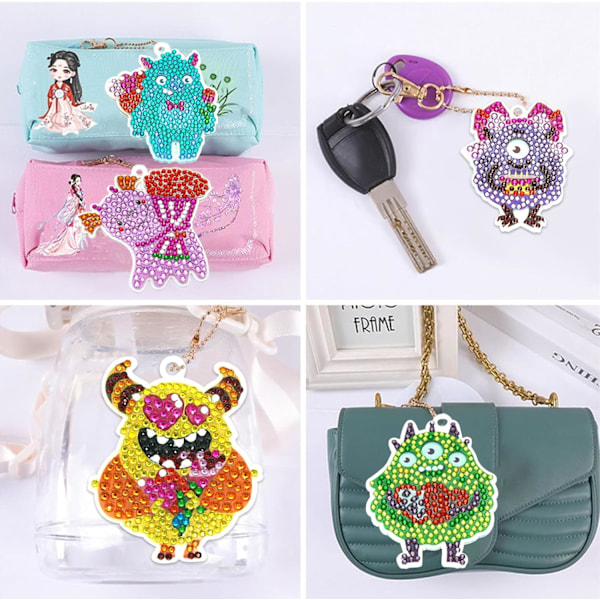 Konst Målningsnyckelringar, 12 st 5D Monster Diamanter Målningsnyckelkedjor Cartoon DIY Diamant Dekorativa Tillbehör  Konst & Hantverk för Barn Vuxna