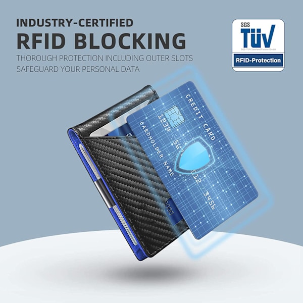 Plånbok för Män - med Pengaklipp Smalt Läder Fack Kreditkortshållare RFID-Blockering Tvåfaldig Minimalistisk Plånböcker, Överraskningsgåvor för Män Blue