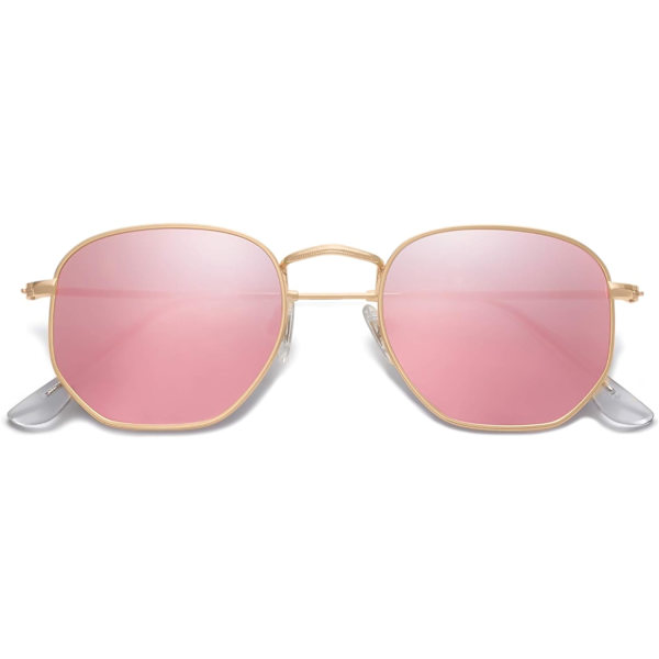 Polariserade Solglasögon för Kvinnor och Män Små Hexagonala Spegelglas SJ1072 Pink