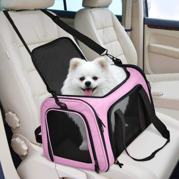 Djurhållare för små medelstora katter Hundar Valpar upp till 15 pund, TSA Airline-godkänd, mjuksidig, hopfällbar resa - rosa Pink L