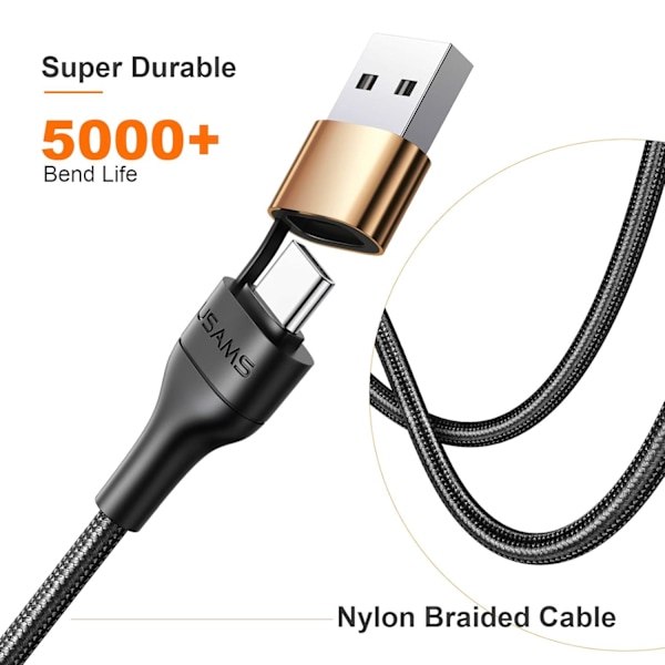 USB-C Multi Rask Ladingskabel PD 60W Nylonflettet Kabel 4-i-1 3A USB/C til Type C/Telefon Rask Synkronisering Laderadapter 1,2 meter