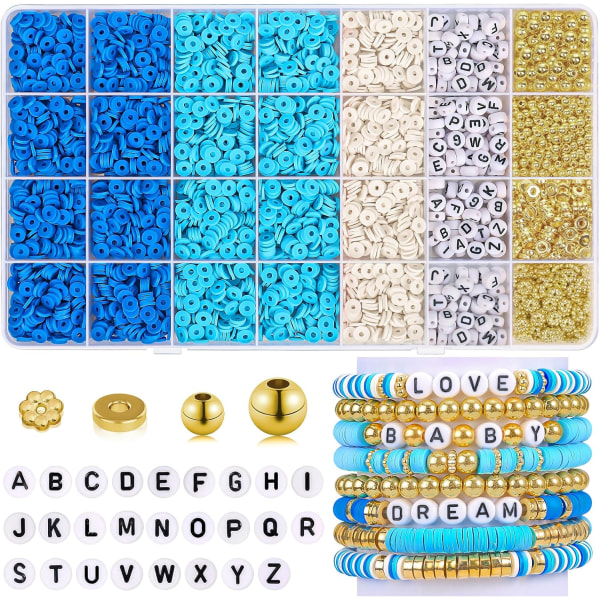 5000 st Friendship Armband Kit Clay Beads Armbandstillverkningssats Blå Vit Heishi Clay Pärlor för armband med bokstav Guldpärlor för smyckestillverkning K Blue Series Clay Beads