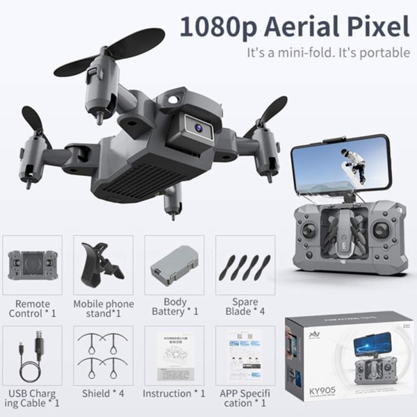 Eioflia Mini Drone Foldable Quadcopter med KY905 Drone Toy One Button Return Aerial Quadcopter RC Toy