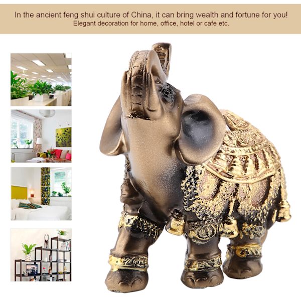 Heldig Feng Shui Gylden Elefant Statue Skulptur Velstand Figur Gave Hjem Dekoration L