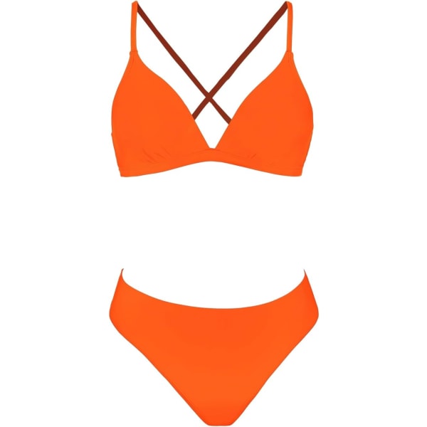 WJSMBikini set för kvinnor Tvådelade baddräkter V-hals Låg resning i kors och tvärs med rygg Självknytande spaghettiband Tiger Orange XL