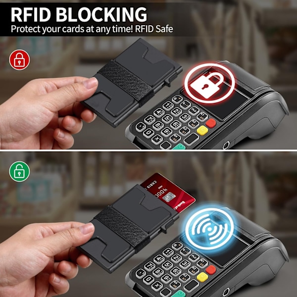 Slank Aluminium Kort Holder Tegnebog til Mænd, Holdbar Udvidbar Bagplade, RFID Blokering Minimalistisk Metal Pop Up Tegnebog, Holder 12+ Kort Plus Kontanter Black