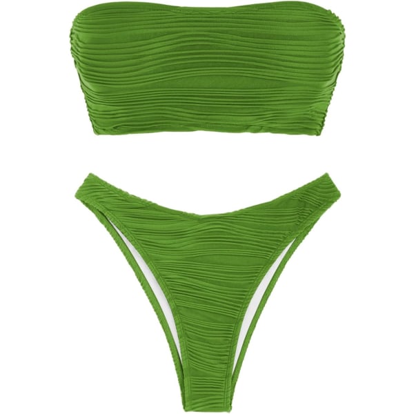 WJSMWomen 2-osainen Bandeau-uimapuku Ribbed Lace up Olkaimettomat Bandeau-bikinisarja Korkea leikkaus Uimapuvut 1-light Green M