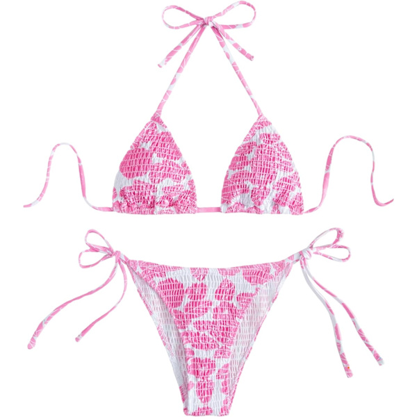 WJSM Naisten Halter-solmiosivut Kolmiobikinit Sarja korkea Leikkaus 2-osainen Bikini Uimapuku Uimapuku Pink C M