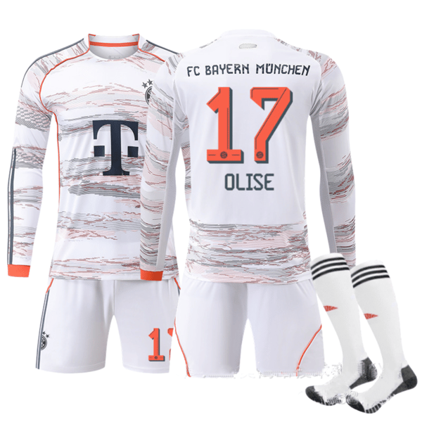 25-26 Bayern München Bortaställ Långärmad NO.17 Olise Fotbollströja Set - Höst Vinter Stil Kit M