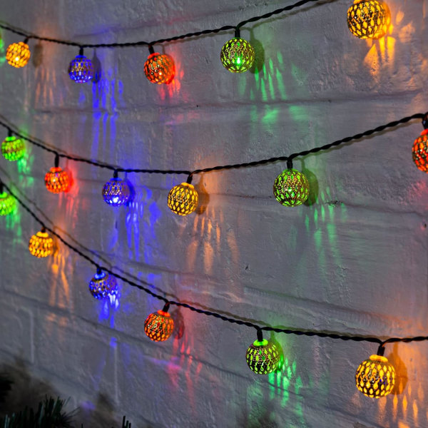 Solar Marockanska String Lights Outdoor 100 LED 39,5 Ft Globe Fairy Lights med 8 belysningslägen, vattentäta Soldrivna String Lights för trädgården Multicolor Moroccan