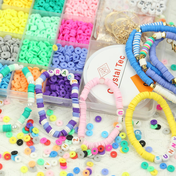 6000 stk. Clay Beads Armbåndsfremstillingssæt, pigevenskabsarmbånd Polymer Heishi-perler med smykker Charms Håndværksgaver til teenager