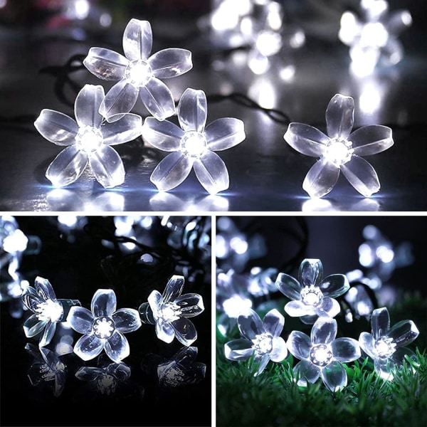 Solcellsblomstringljus utomhus Vattentäta 50 LED-fairylights Dekorationer för julgran Trädgård Patio Staket Gräsmatta Vår (Kallvit) Cool White