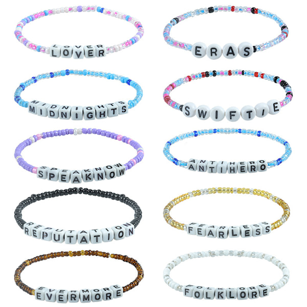 10 st Vänarmband, Swifty Vänarmband Eras Tours Armband, Taylor Armband Smyckesset för Tonårsflickor