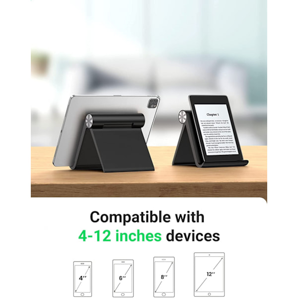 Sammenfoldelig tabletstander Tablet Holder kompatibel med iPad MediaPad Surface Galaxy Tab iPhone (sort)