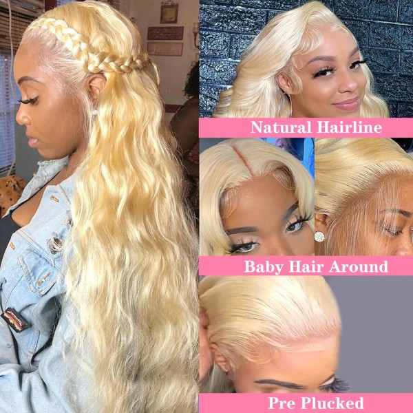 13x6 613 Lace Front Peruk Mänskligt Hår Kroppsvåg Lace Front Limfria Peruker Mänskligt Hår Blond Peruk Mänskligt Hår 180% HD Lace Frontal Peruker Mänskligt Hår Förplockad Light Gold 20 Inch