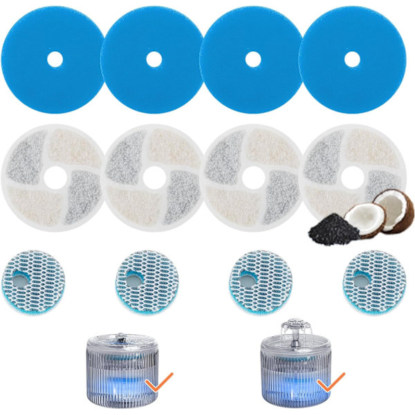 Pet Springvand Filter Sæt, 4 Pakker 3-lags Filtrationssystem Udskiftningsfiltre til Katte Vandspringvand til 88oz/2.6L Automatisk Pet Springvand Filter Sets