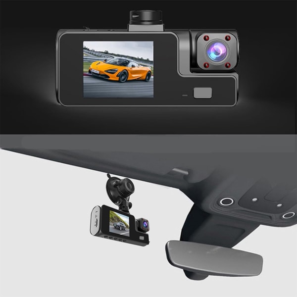 Dash Cam med APP, Uppgradera Front och Inside WiFi Dash Cam 1080P Full HD Mini Dash Cam med Night Vision, Loop Recording, G-Sensor, Motion Detection,