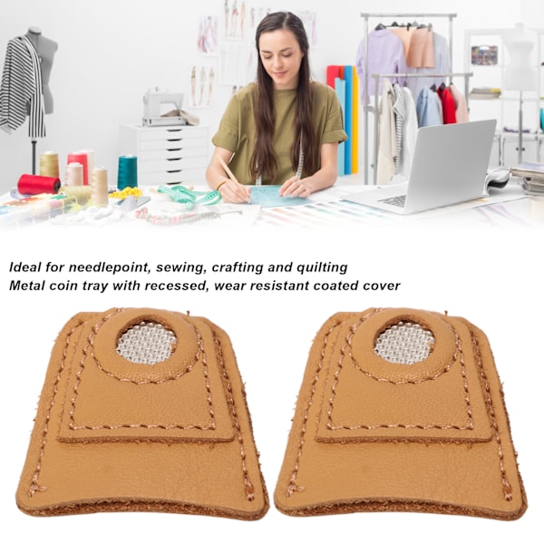 2 stk Læder Mynt Thimble Pad DIY Håndværk Kødkvægslæder Fingerbeskyttere til Syning Quilting