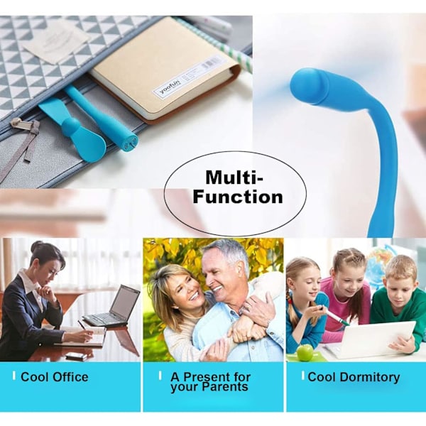 USB Flexibel Fläkt, Mini Bärbar Kylande Fläktar USB-Drivna för Powerbank Laptop PC AC-Laddare - 2-pack (Blå) Blue