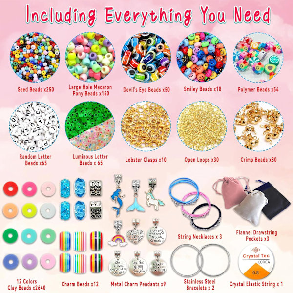 Tjejers leksaker armbandssats - 3100 pärlor för smyckestillverkningssats, enhörning/sjöjungfruhantverkspresenter för flickor i åldern 5-12, påskkorg St 3100pcs